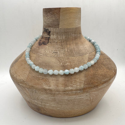 Necklace: Hexagonal Aquamarine with Chunky Brass
