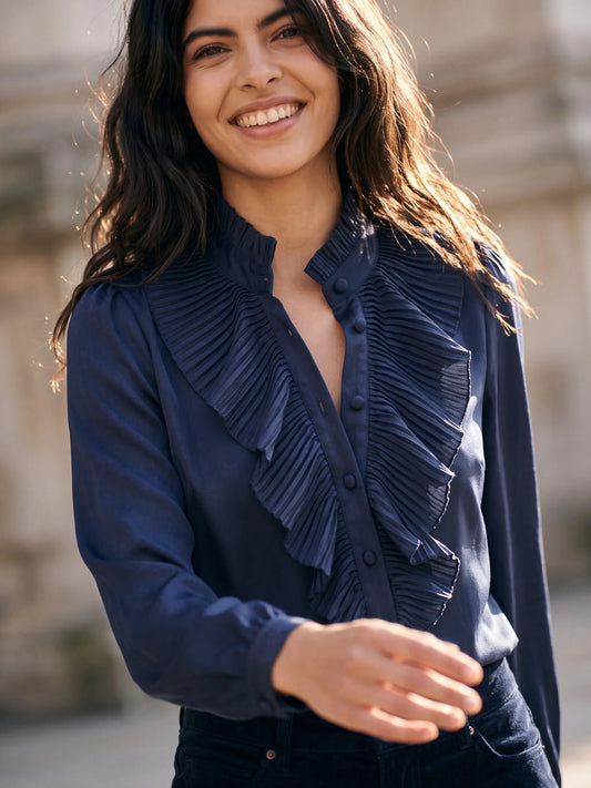 NOOKI Marlow Blouse in Navy