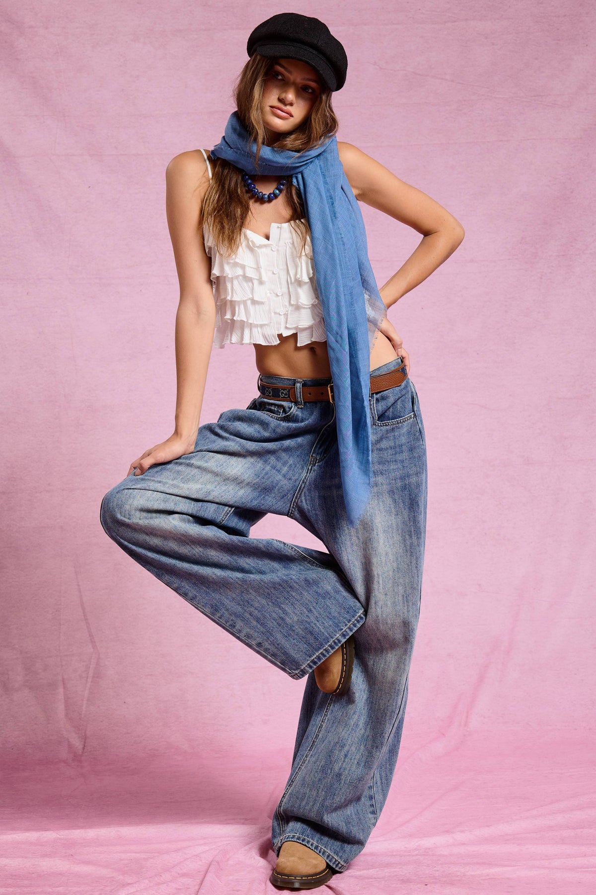 Wide Leg Baggy Denim Jeans: Smoky Blue