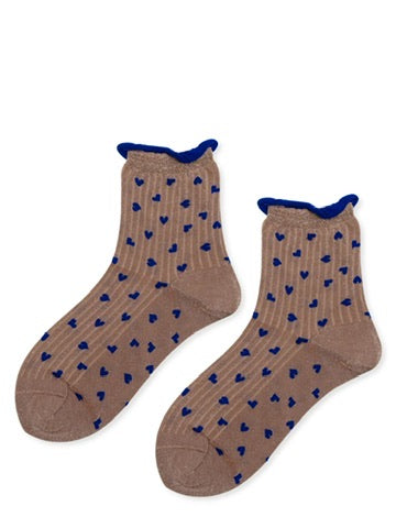 Hansel From Basel  Spiffy Hearts Short Crew Socks in Bronze