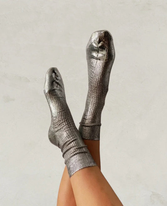 Maria La Rosa One Ribbed Laminated Socks in Silver