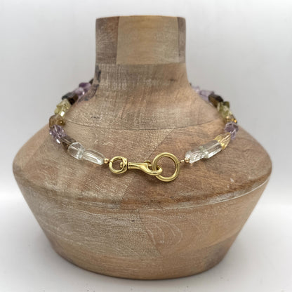 Necklace: Amethyst, Citrine and Smokey Quartz Nuggets with Chunky Brass