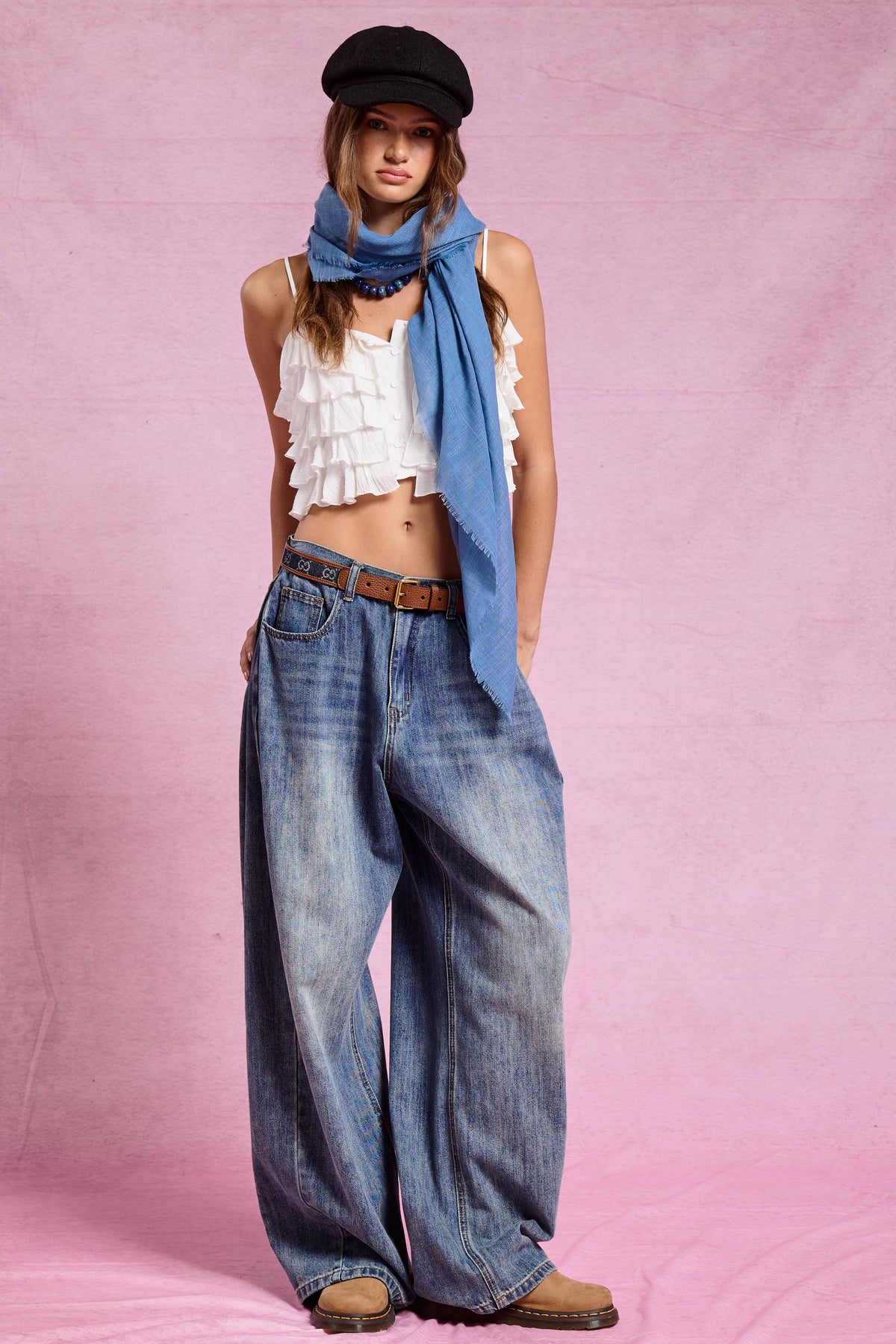 Wide Leg Baggy Denim Jeans: Smoky Blue