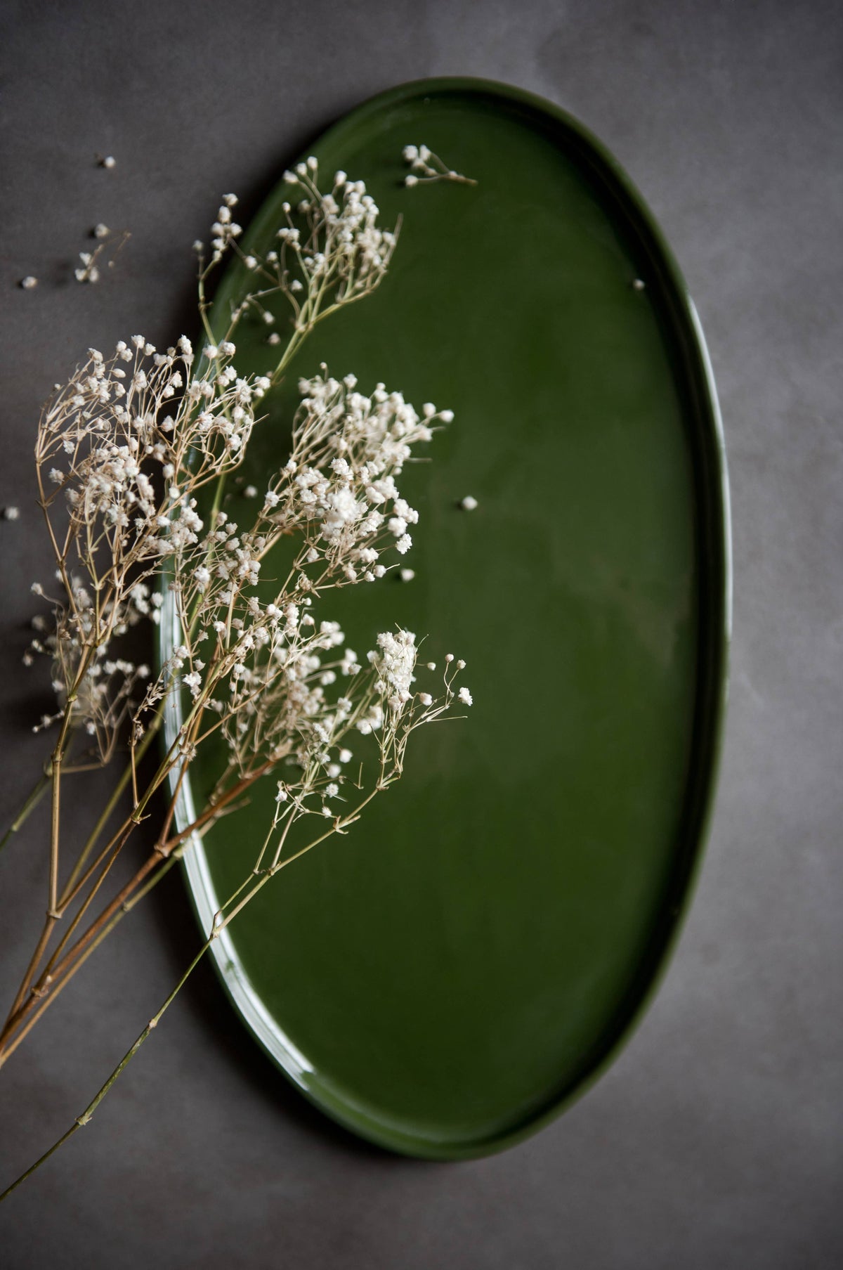 Handmade Oval Porcelain Serving Platter. Green  Medium