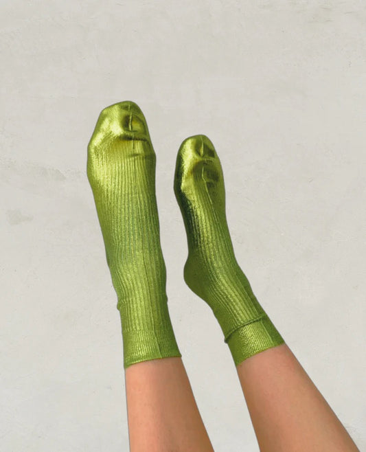 Maria La Rosa One Ribbed Laminated Socks in Lime
