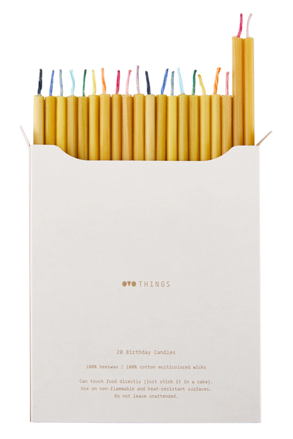 Ovo Things Slim Beeswax Birthday Candles with Colorful Wicks