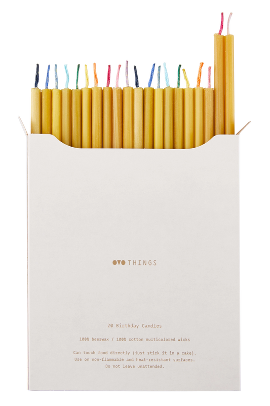 Ovo Things Slim Beeswax Birthday Candles with Colorful Wicks