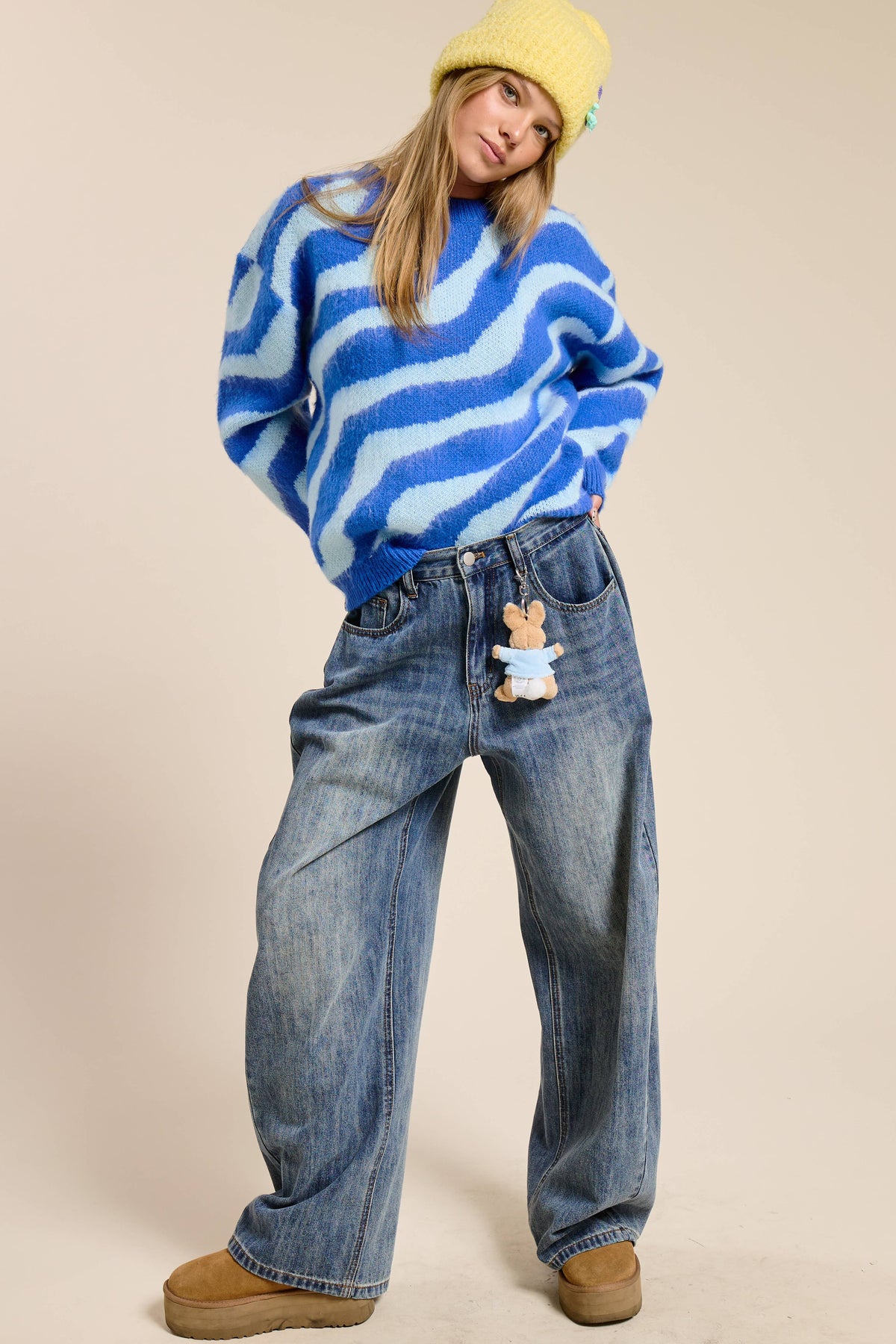 Wide Leg Baggy Denim Jeans: Smoky Blue