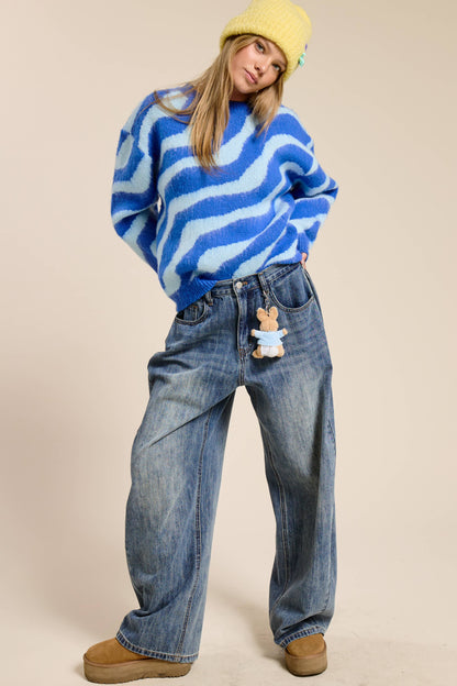 Wide Leg Baggy Denim Jeans: Smoky Blue