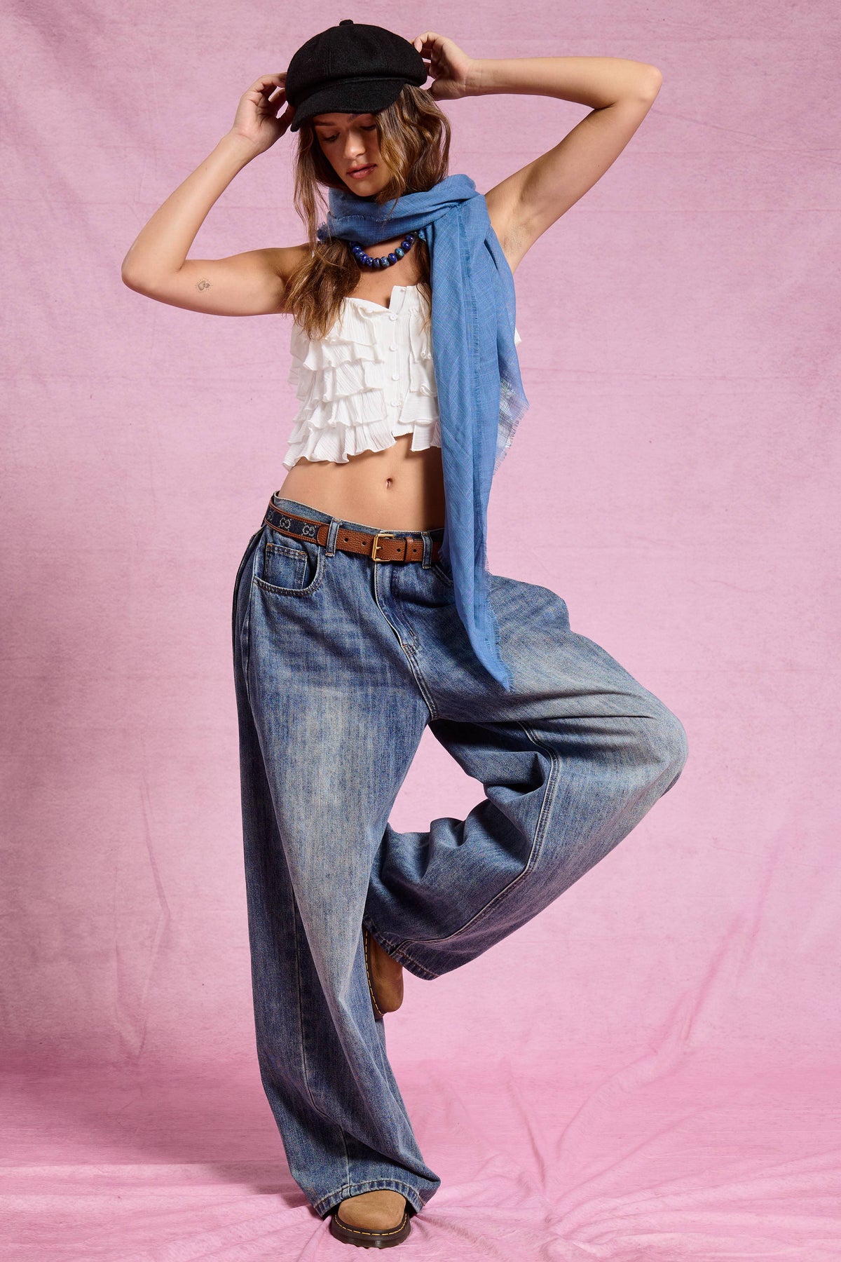 Wide Leg Baggy Denim Jeans: Smoky Blue