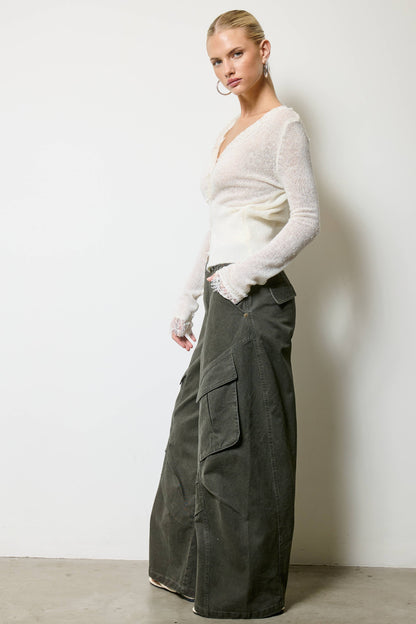 Wide Leg Twill Cargo Pants in Jasper
