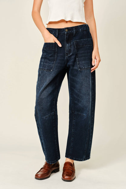 DARK WASHED BARREL JEANS