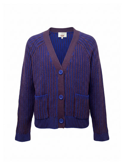 NOOKI Fabian Grandad Cardigan in Blue Mix