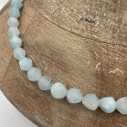 Necklace: Hexagonal Aquamarine with Chunky Brass