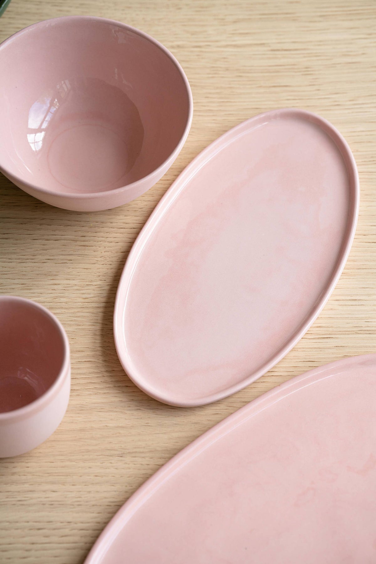 Handmade Oval Porcelain Serving Platter. Powder Pink: Large