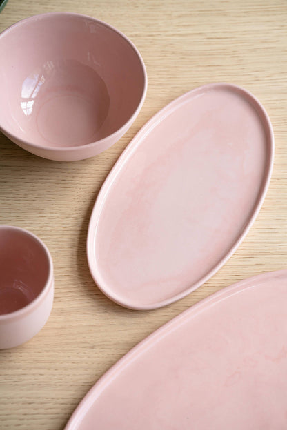 Handmade Oval Porcelain Serving Platter. Powder Pink: Large