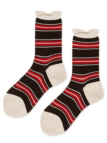 Hansel From Basel 70's Stripe Crew Socks in Brown
