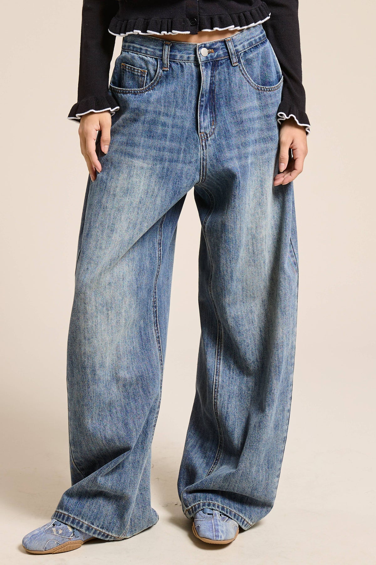 Wide Leg Baggy Denim Jeans: Smoky Blue