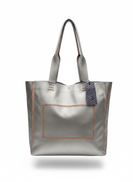 Volta Atelier Ipanema Large Tote Bag in Silver with Orange stitching