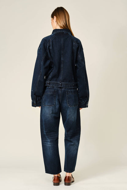 DARK WASHED BARREL JEANS