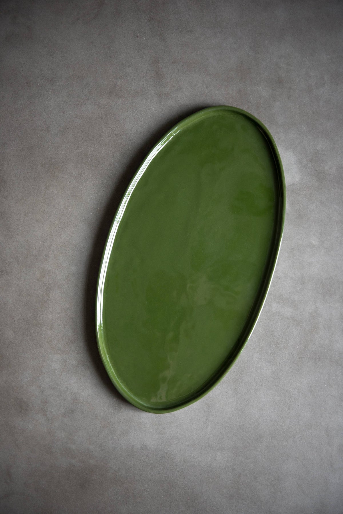 Handmade Oval Porcelain Serving Platter. Green  Medium