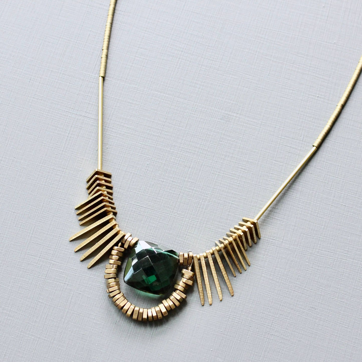 Tourmaline and Brass Art Deco Necklace