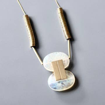 Quartz and gold hematite geometric necklace