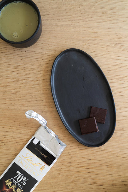 Black Matte Stoneware Oval Serving Platter: Large