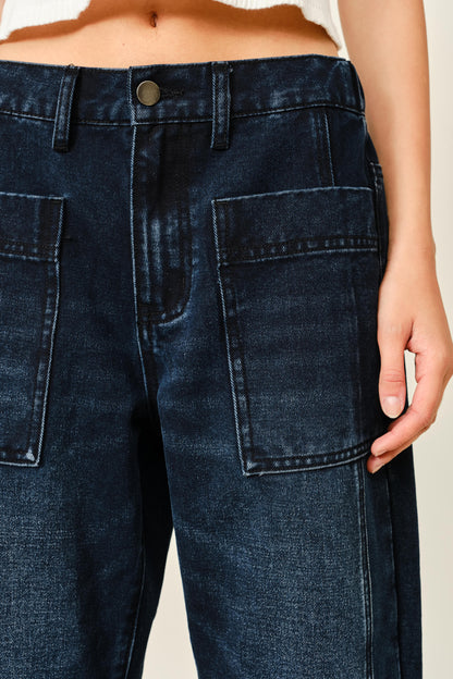 DARK WASHED BARREL JEANS