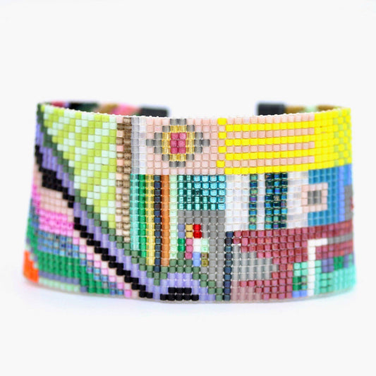 Vana Handwoven Glass Beaded Geometric Cuff Bracelet