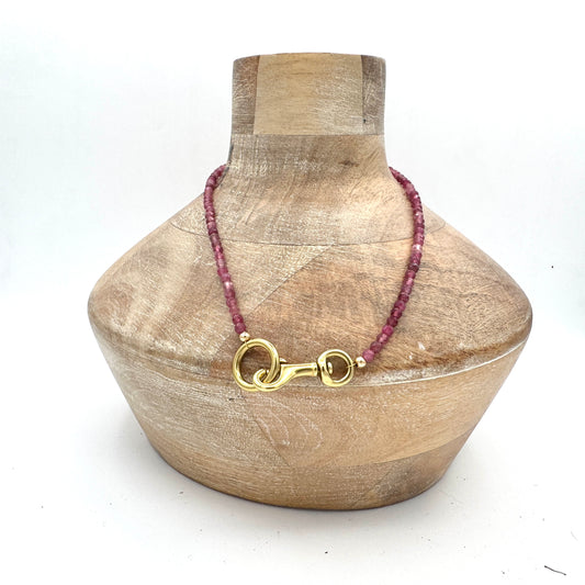 Necklace: Pink Tourmaline with Chunky Brass Hardware