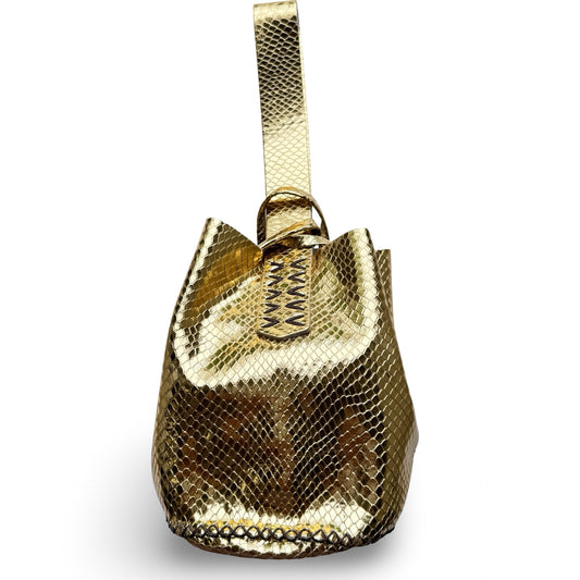 Volta Atelier Navigli Bag in Bright Gold with Brown Stitching