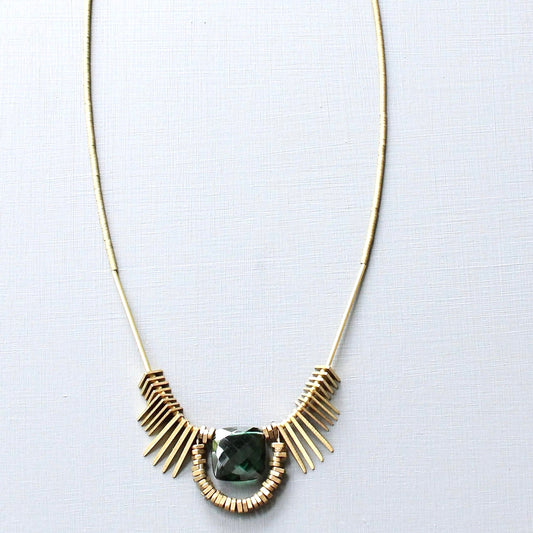 Tourmaline and Brass Art Deco Necklace