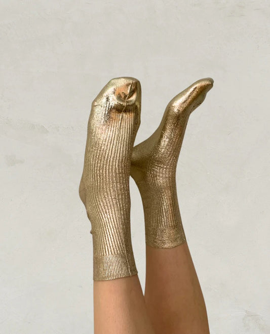Maria La Rosa One Ribbed Laminated Socks in Platino