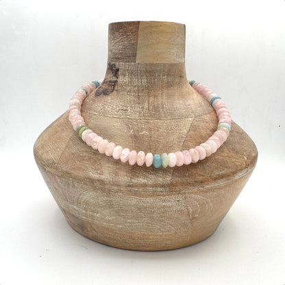 Necklace: Morganite and Aquamarine with Chunky Brass