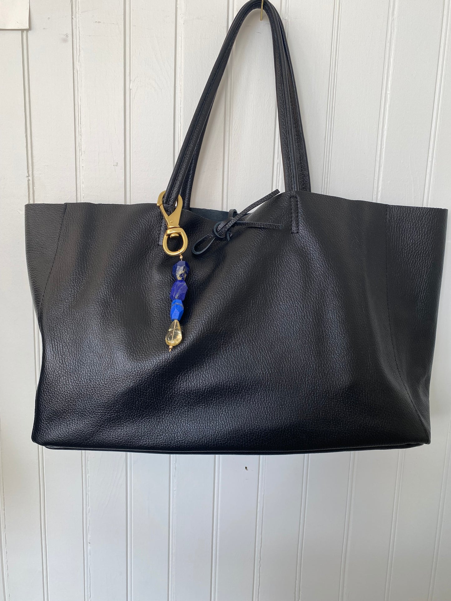 Black Leather Travel Bag Tie Closure