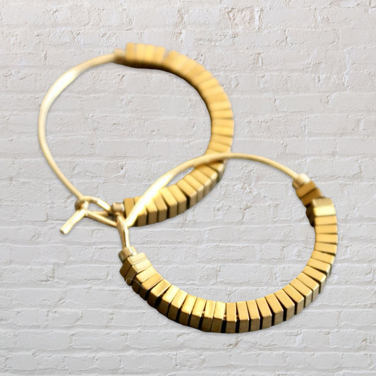 Mini Gold Hematite Hoop Earrings
