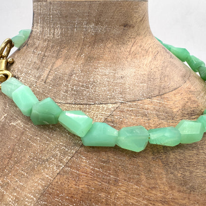 Necklace: Chrysoprase Nuggets with Chunky Brass