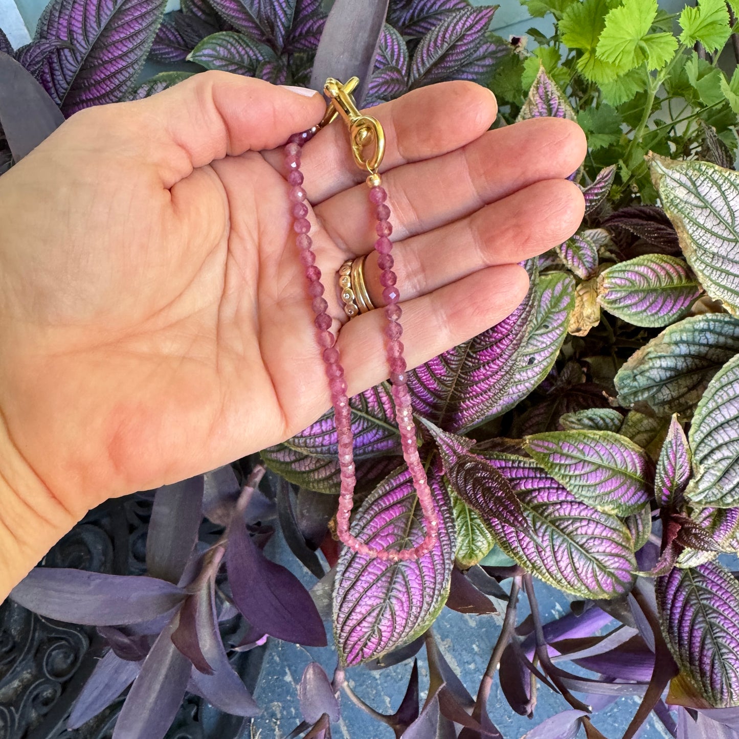Necklace: Pink Tourmaline with Chunky Brass Hardware