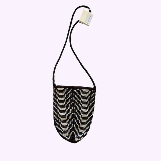 Enshalla Woven Nylon and Leather Crossbody Bag in Black and White