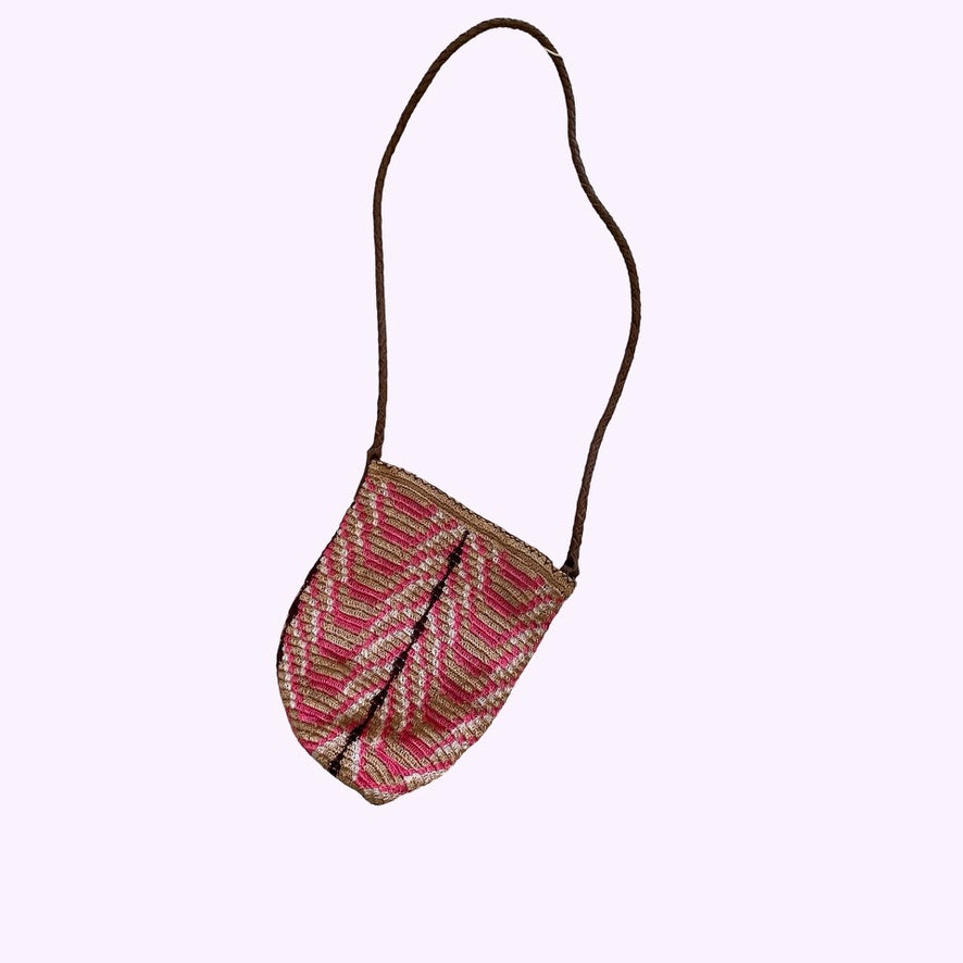 Enshalla Woven Nylon and Leather Crossbody Bag in Pink, Taupe, White