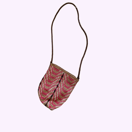 Enshalla Woven Nylon and Leather Crossbody Bag in Pink, Taupe, White