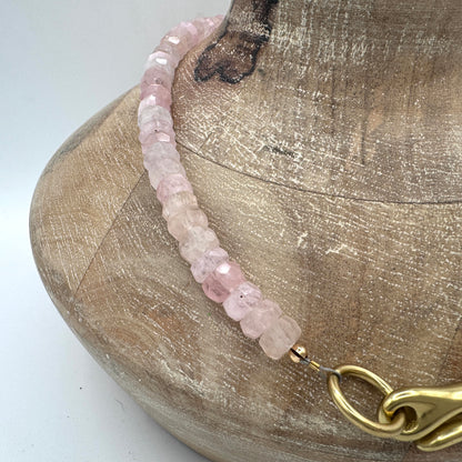 Necklace: Morganite with Chunky Brass