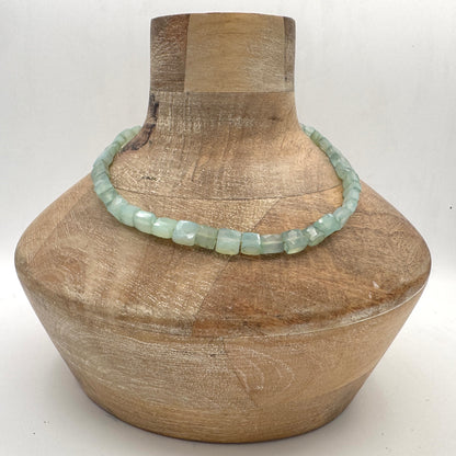 Necklace: Choker Blue Chalcedony with Chunky Brass