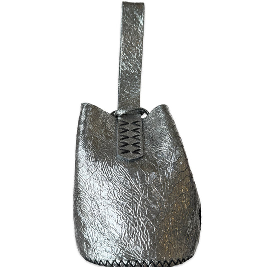 Volta Atelier Navigli Bag in Silver Foil with Black Stitching
