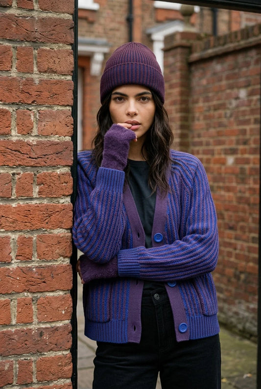 NOOKI Fabian Grandad Cardigan in Blue Mix