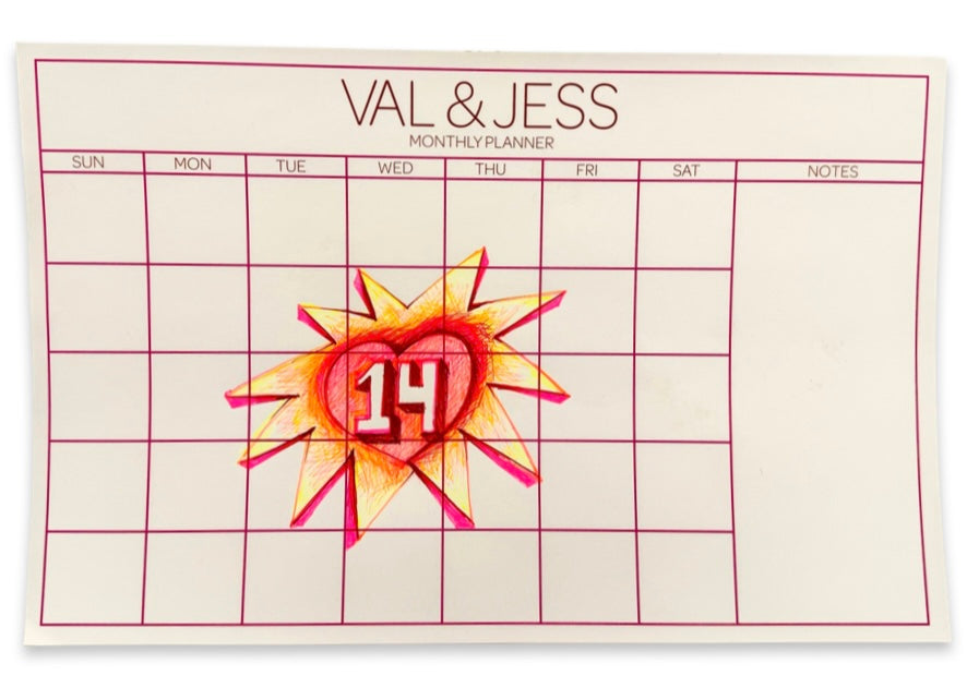 Val & Jess Blank 50 sheet Calendar pad with magenta LePen