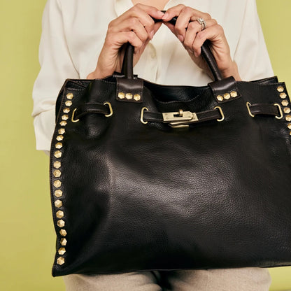 LATICO Mare Leather Studded  Bag in Black