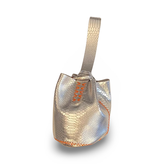 Volta Atelier Navigli Bag in Silver with Orange Stitching