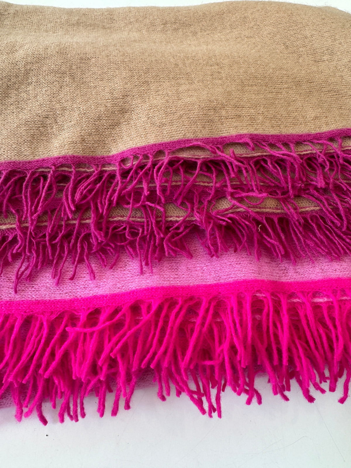 Pink Cashmere Scarf with Pink Fringe